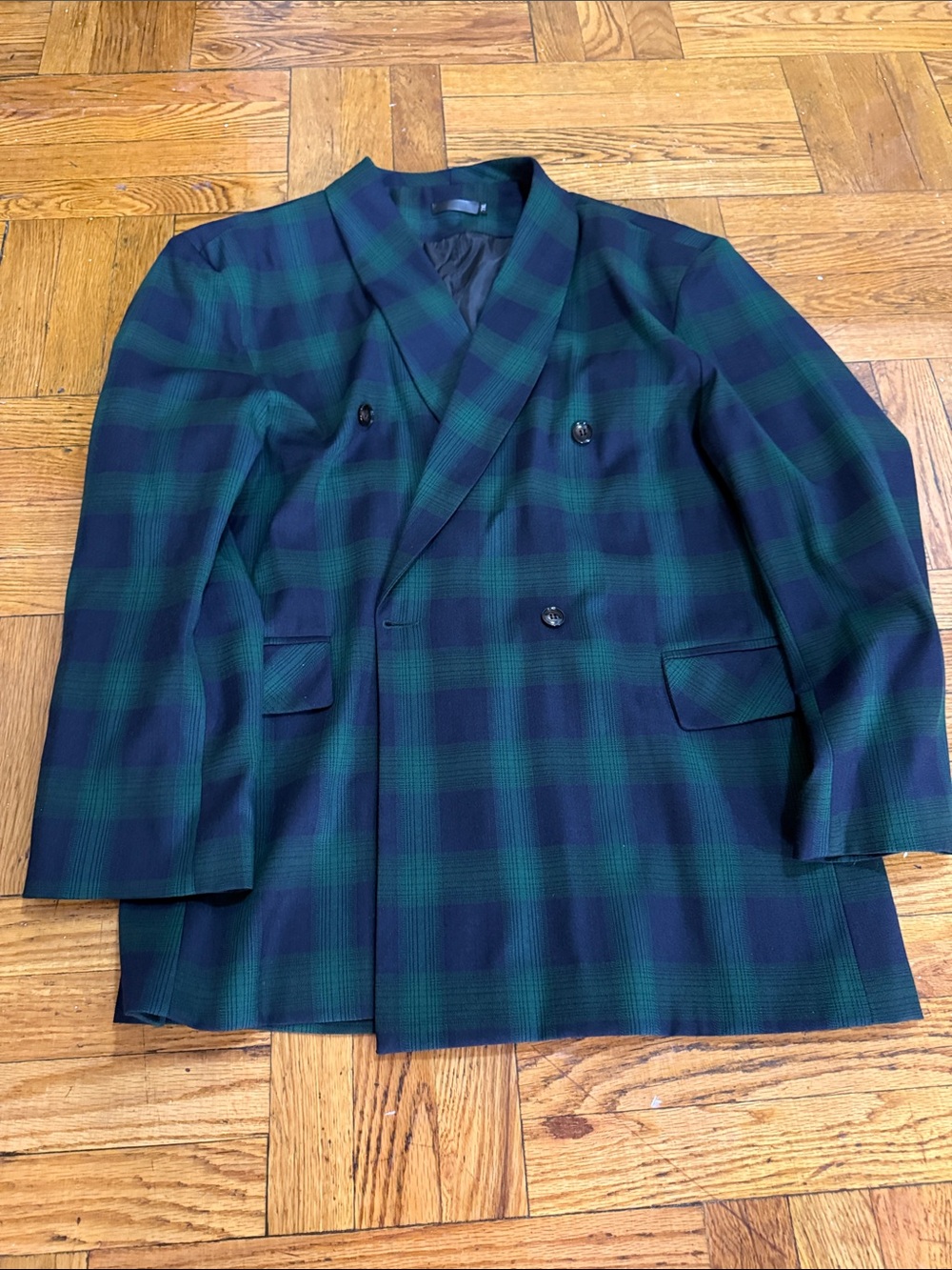 Double-Breasted Green & Black Plaid Blazer - Men - Picture 6 of 13